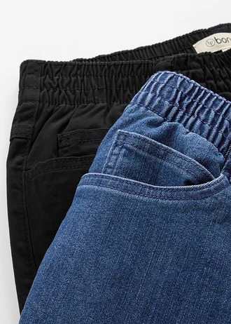 Pantaloni stretch cu talie medie (2buc.) • albastru denim-negru • magazin bonprix