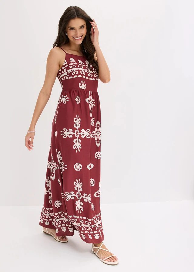 Rochie cu bretele din viscoză fluidă • bordo cu imprimeu • magazin bonprix