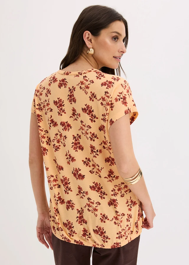 Tuniek shirt van zachte viscose, Kleur: papaya-kaneelrood gebloemd