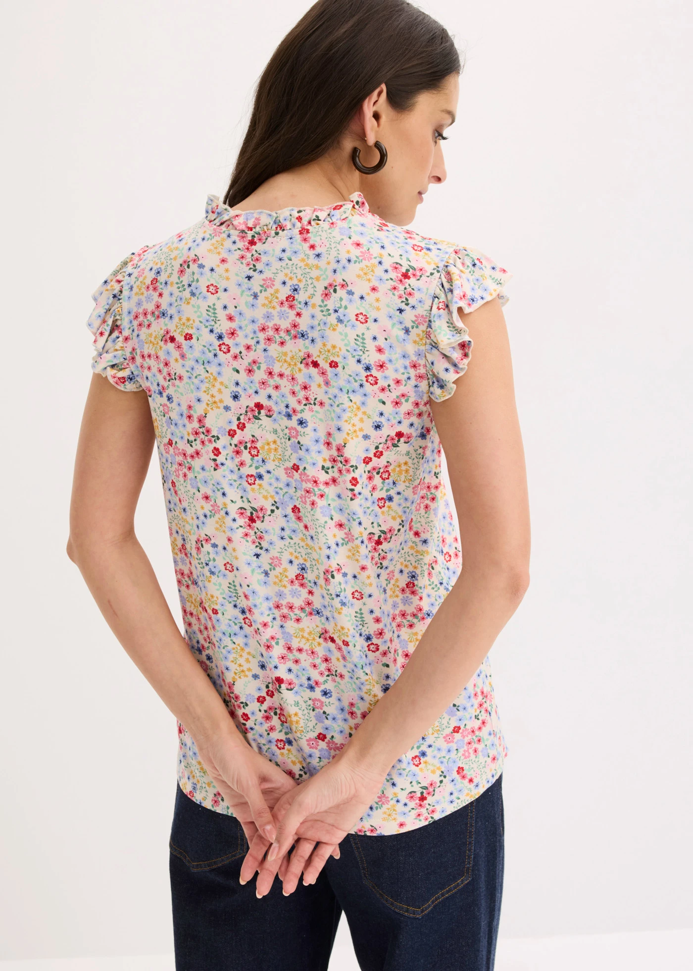 T-shirt van een zachte viscosemix • wolwit-meerkleurig gebloemd • product-page.page-title-suffix