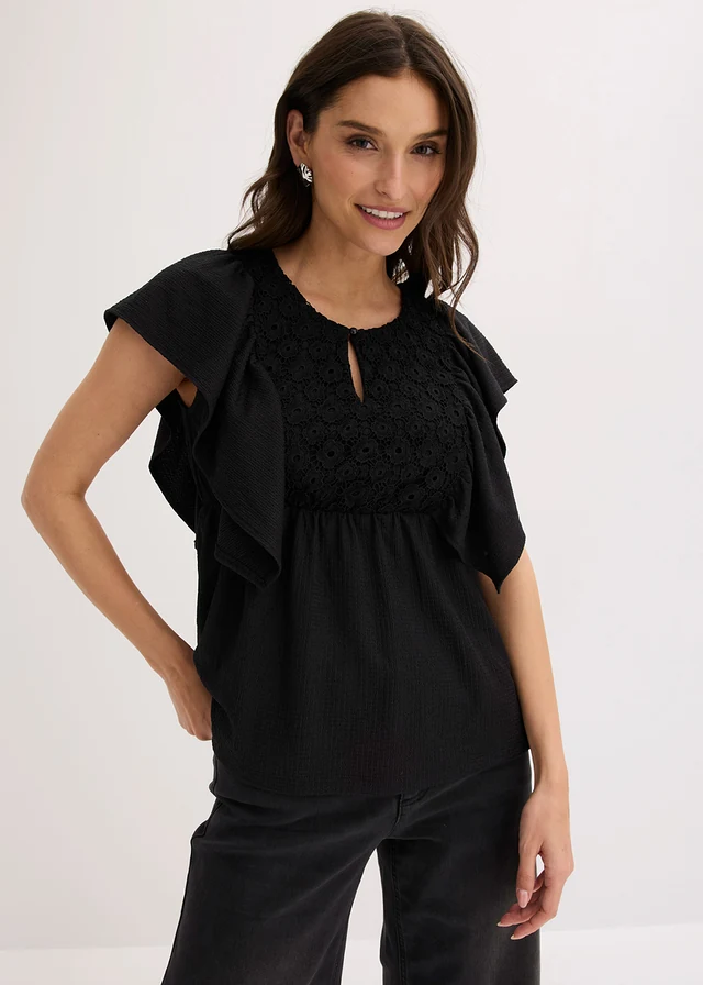 Úpletová halenka ze strukturovaného krepu • černá • bonprix obchod