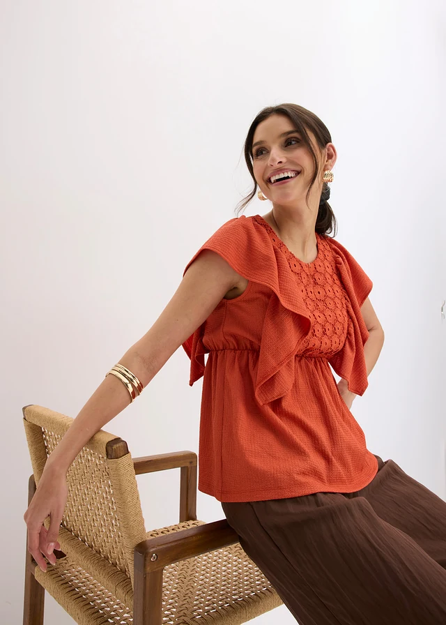 Shirtblouse van gestructureerde crêpe • kaneelrood • product-page.page-title-suffix