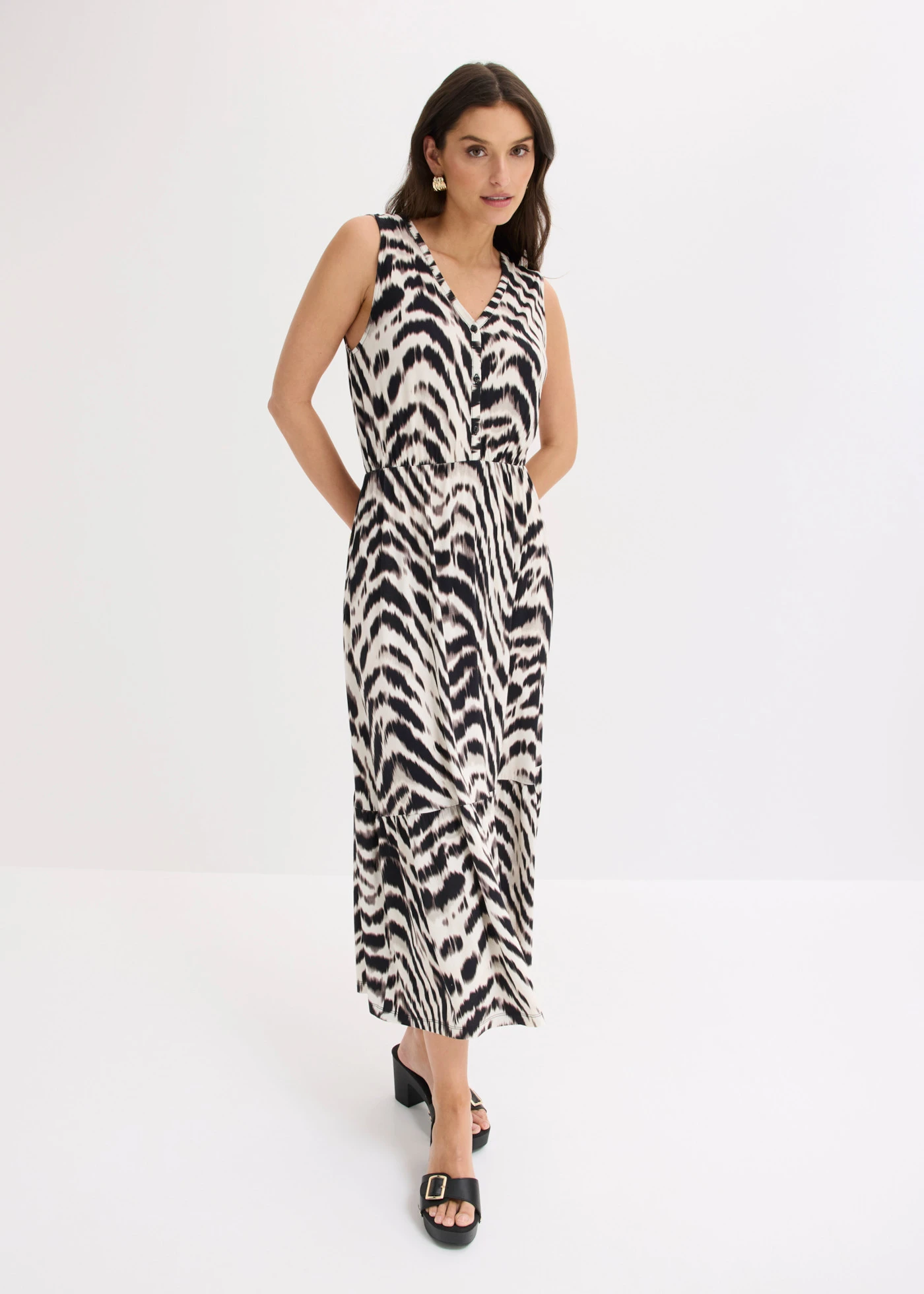 Jersey jurk van een zachte viscosemix • zebraprint beige-zwart • product-page.page-title-suffix