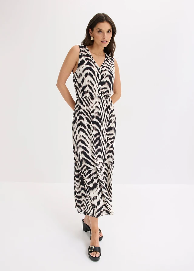 Jersey jurk van een zachte viscosemix, Kleur: zebraprint beige-zwart