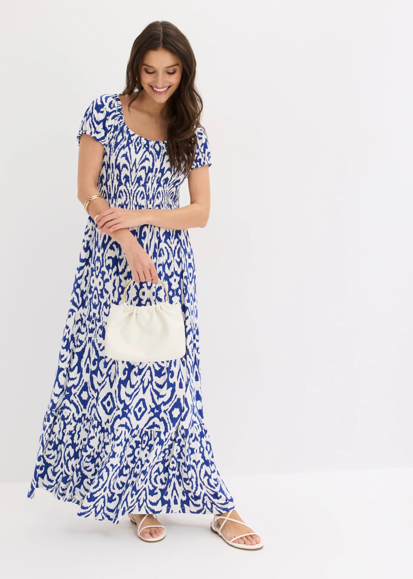 Rochie maxi din amestec de viscoză • albastru cobalt/ecru paisley • magazin bonprix