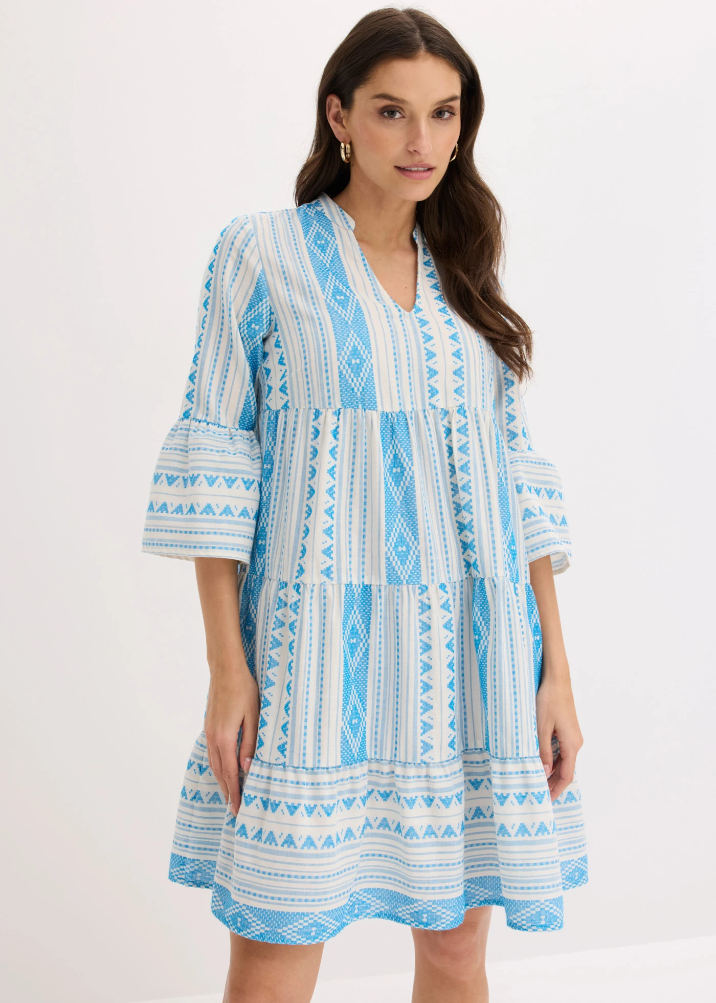 Tuniekjurk van een katoenmix • wolwit-mediterraan blauw • product-page.page-title-suffix