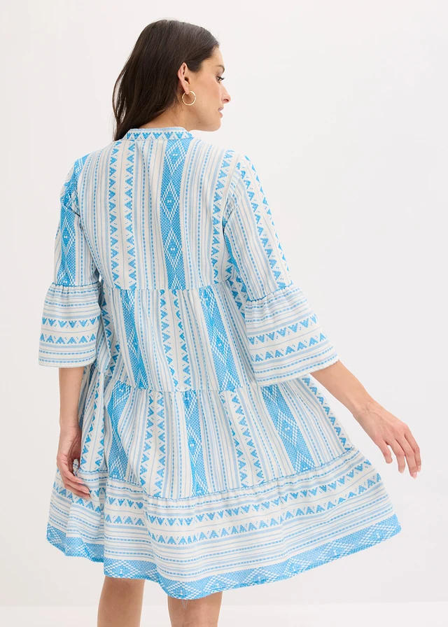 Tuniekjurk van een katoenmix, Kleur: wolwit-mediterraan blauw