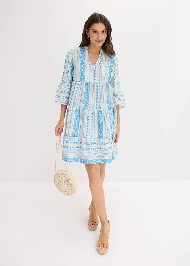 Tuniekjurk van een katoenmix • wolwit-mediterraan blauw • product-page.page-title-suffix