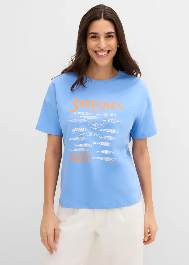 T-shirt z grubej bawełny organicznej • niebieski • sklep bonprix