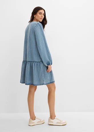 Volné midi šaty se lnem • ledově modrý denim • bonprix obchod