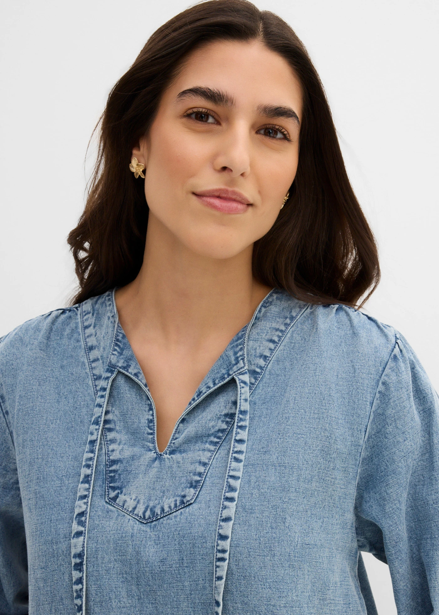 Midi šaty, ležérne, s plátnom • ľadovo modrá denim • obchod bonprix