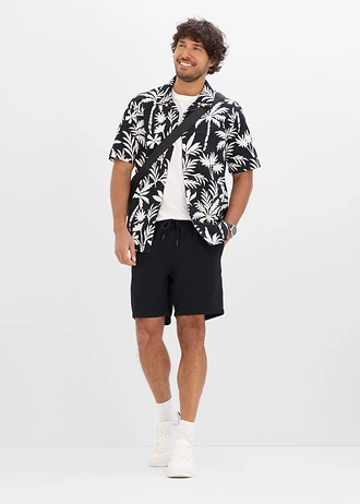 Pantaloni scurți cu talie elastică, Relaxed Fit, culoare: negru