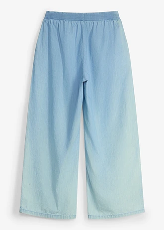 Spodnie culotte z czystej bawełny organicznej z wygodnym pasem, kolor: jasnoniebieski denim