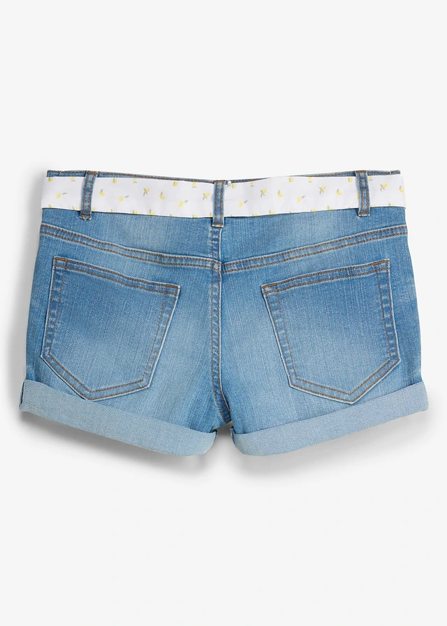 Stretch jeansshort met ceintuur, Kleur: lichtblauw denim
