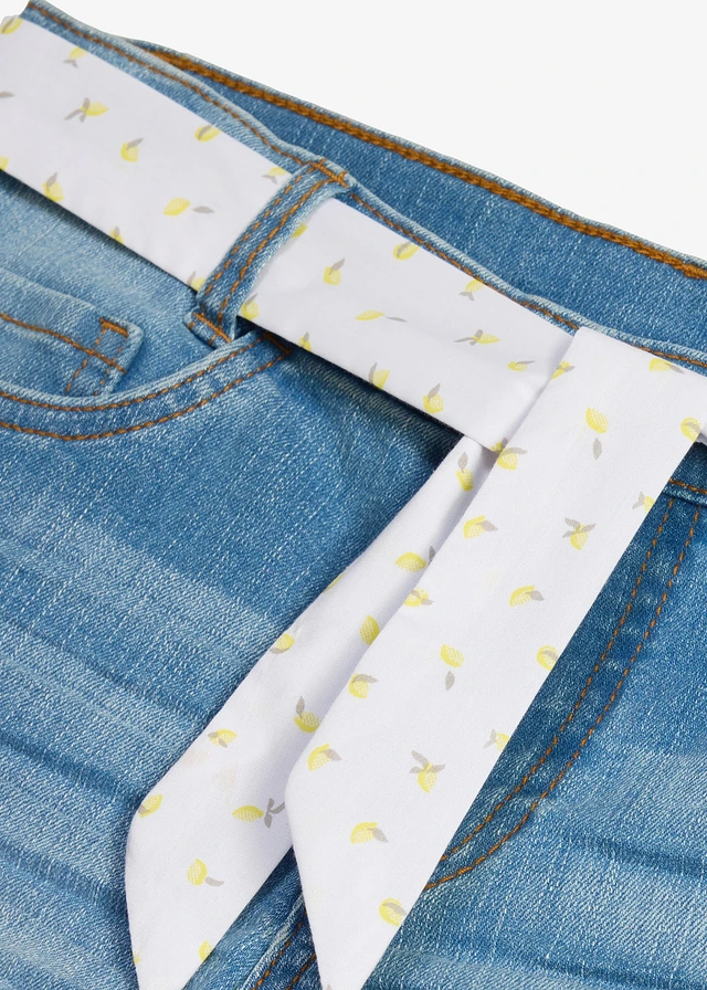 Stretch jeansshort met ceintuur, Kleur: lichtblauw denim