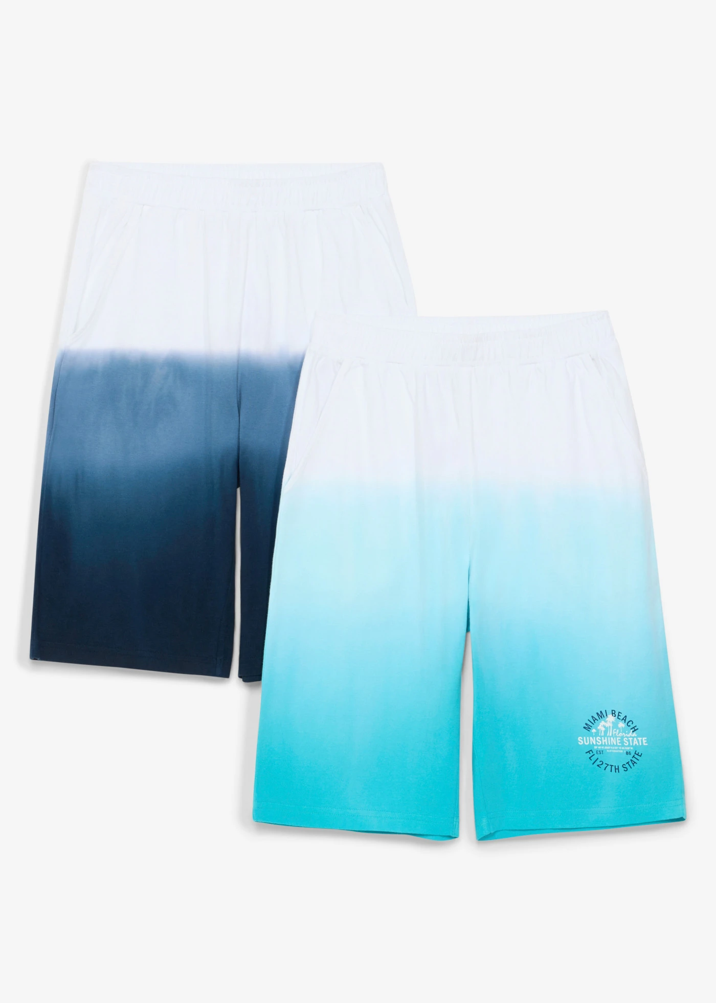 Bermude lungi (2) în stil casual din jerse din bumbac 100% organic • acvamarin intens+bleumarin • magazin bonprix