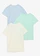 Lot de 3 T-shirts 100% coton, Couleur: écru + menthe clair + bleu poudré