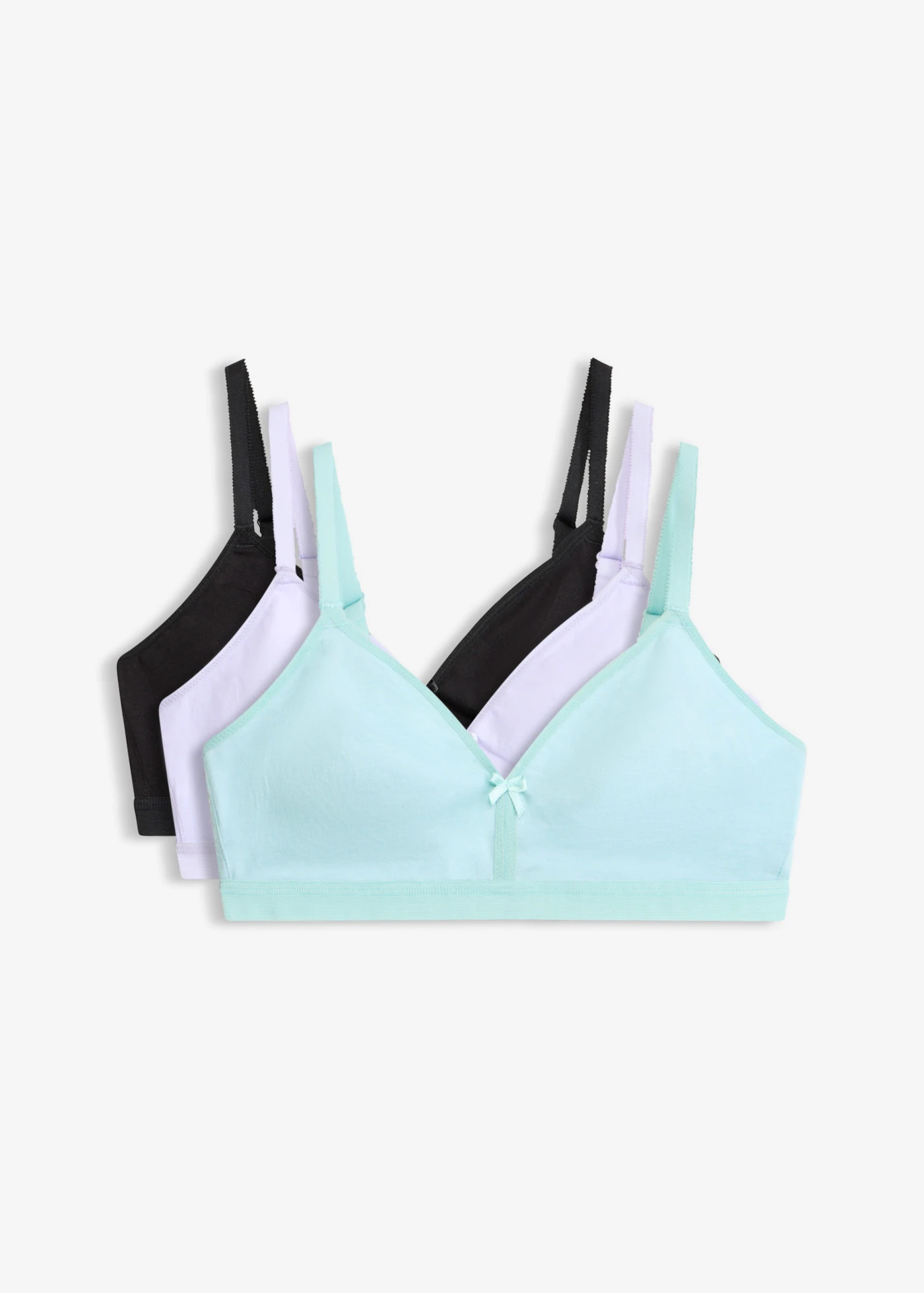 Sutien fără armătură cu bumbac organic (set/3 buc.) • acvamarin pastel+violet-perlă+negru • magazin bonprix