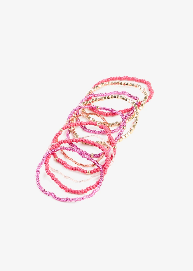 Lot de 10 bracelets en perles • rouge clair/violet orchidée/rose vif/beige naturel • Boutique bonprix