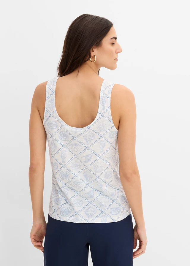 Maiou sport din bumbac organic 100%, culoare: ecru-bleu cu imprimeu