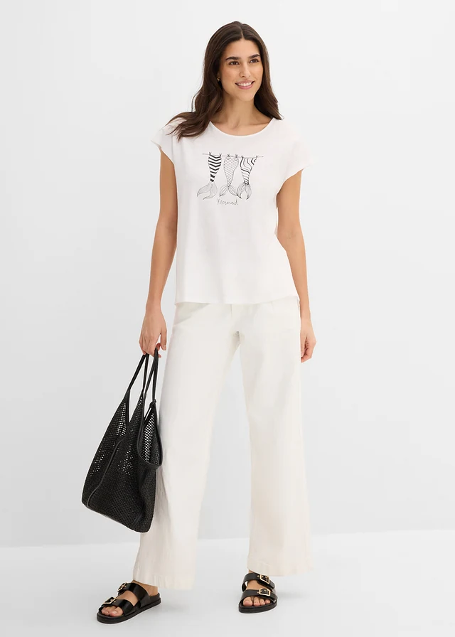 Długi T-shirt z czystej bawełny organicznej • biały • sklep bonprix