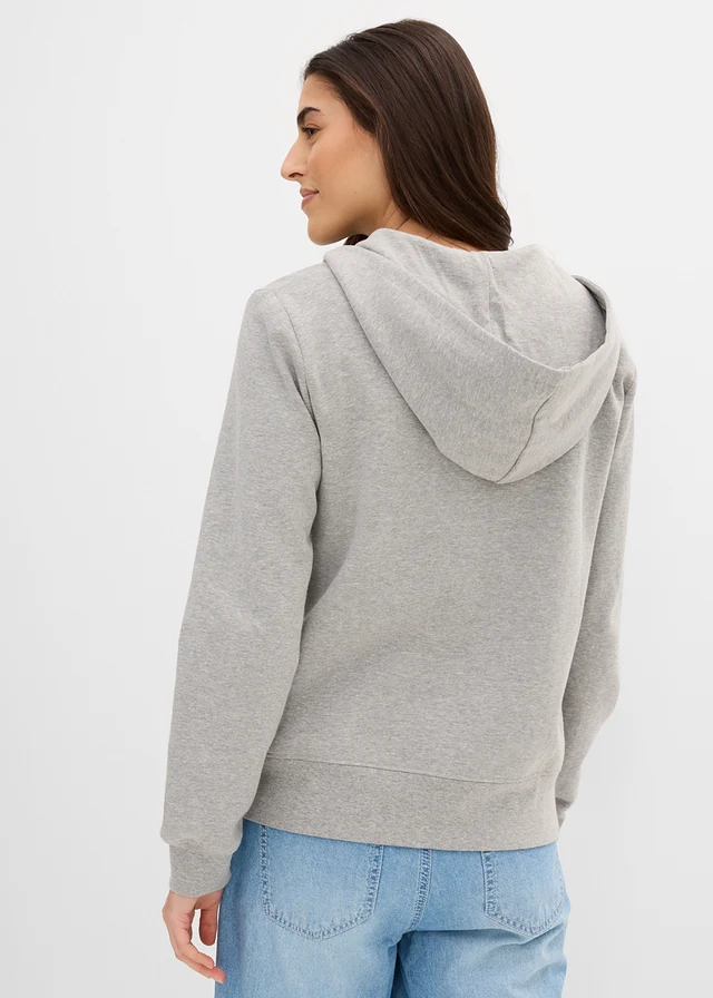 Sweat zippé à capuche, 100% coton, Couleur: gris clair chiné
