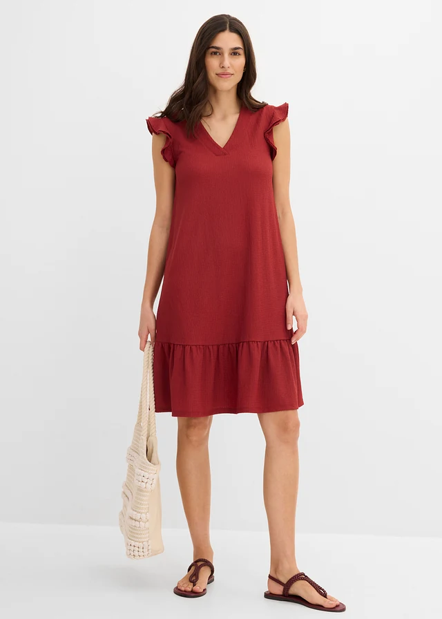 Rochie din jerse cu volan • roșu oxid • magazin bonprix