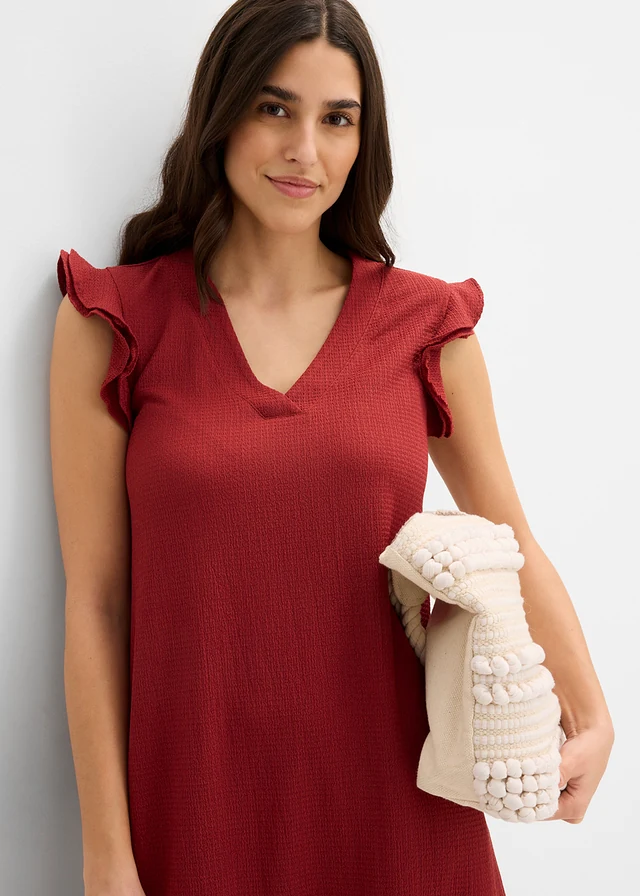 Rochie din jerse cu volan • roșu oxid • magazin bonprix