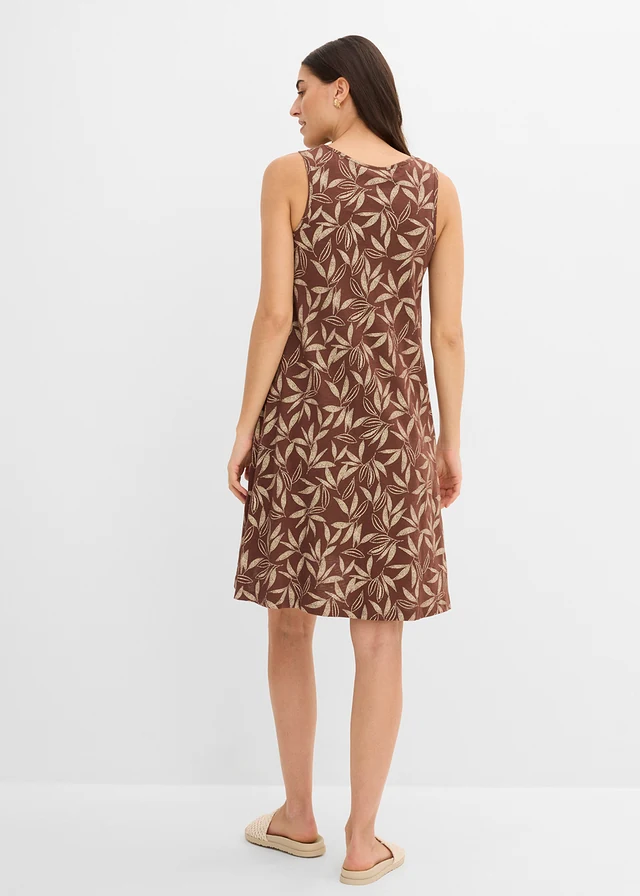 Rochie cu bretele din bumbac organic, mai lungă în spate • maro/bej nisipiu mat • magazin bonprix