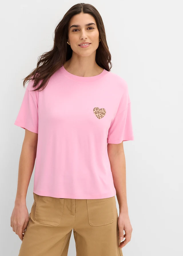 Cropped T-shirt met oversized schouders • roze/beige • product-page.page-title-suffix