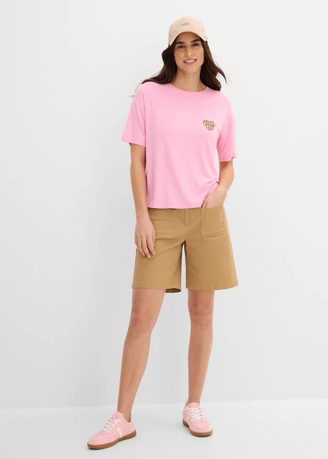 Tricou mai scurt cu umeri căzuți • roz-bej • magazin bonprix