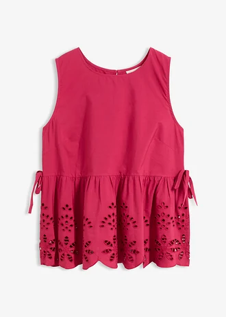 Blouse sans manches avec broderies anglaises, fendue sur les côtés