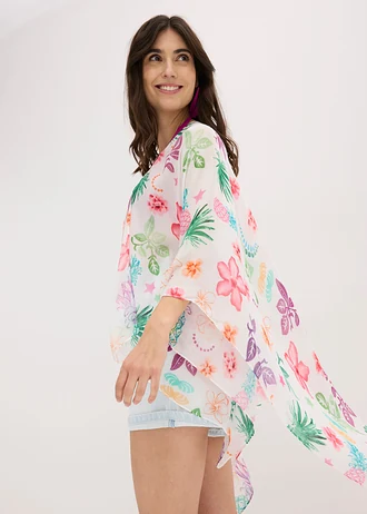Lekkie letnie poncho we wzór w kwiaty • kremowy • sklep bonprix