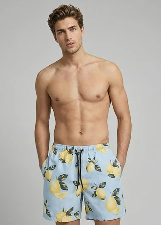 JJ REBEL zwemshort, Kleur: lichtblauw-geel met print