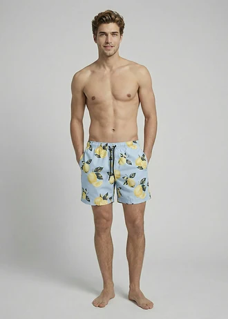 JJ REBEL zwemshort, Kleur: lichtblauw-geel met print