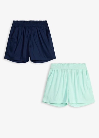 Lot de 2 shorts en viscose à taille élastiquée • menthe clair + bleu foncé • Boutique bonprix