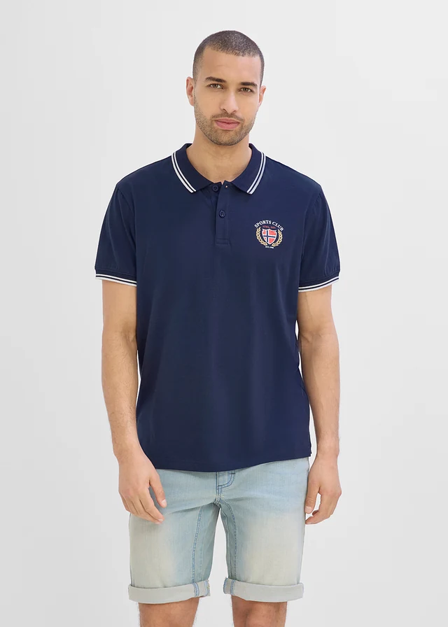 Poloshirt met korte mouwen van puur biologisch katoen, Kleur: donkerblauw met print