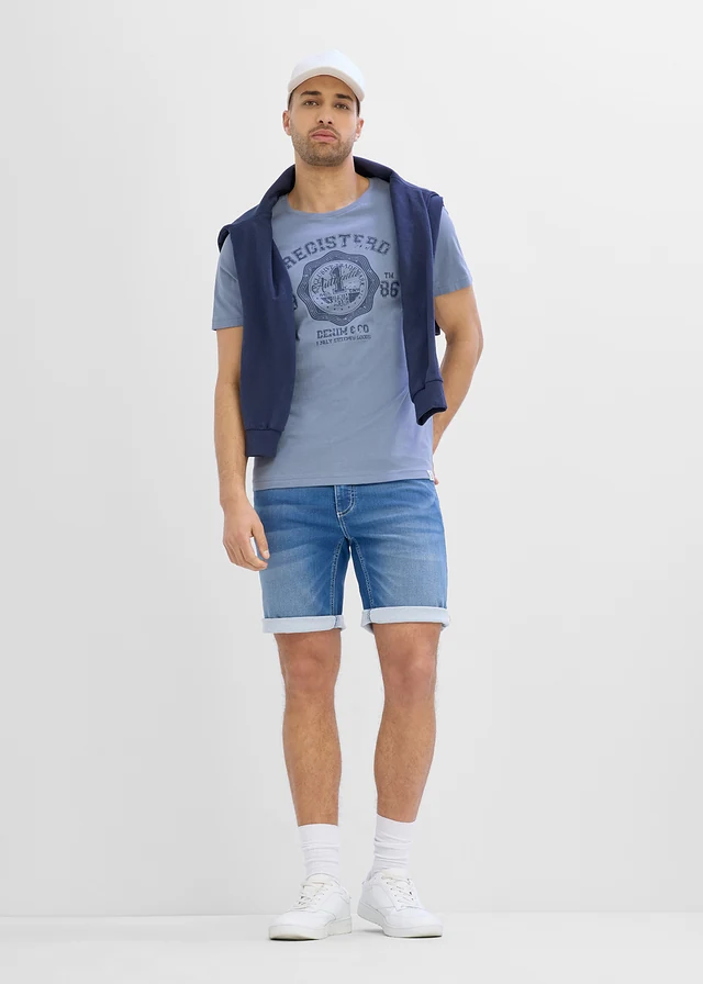 Teplákové džínové bermudy s pružným pasem, Regular Fit • modrý denim • bonprix obchod