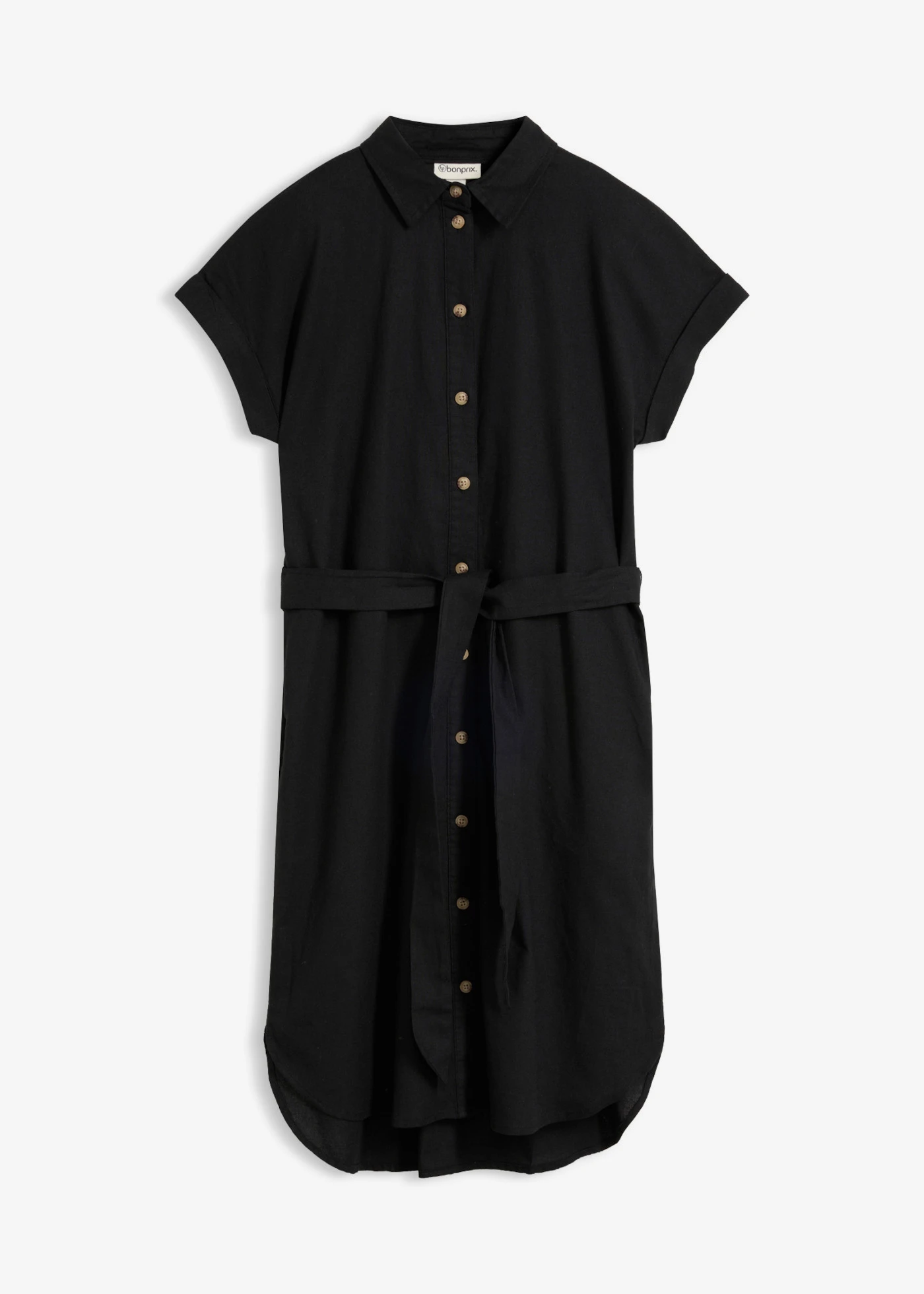 Rochie gen cămașă cu cordon, cu in • negru • magazin bonprix
