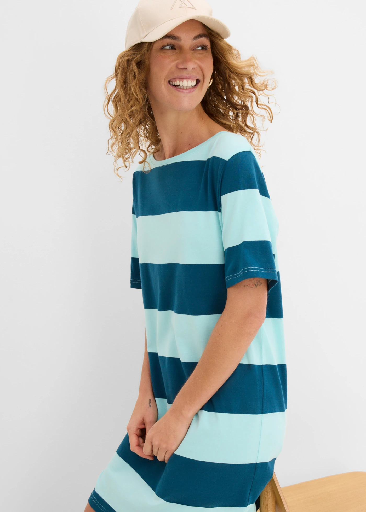 Robe boxy, 100% coton • bleu aqua/pétrole rayé • Boutique bonprix
