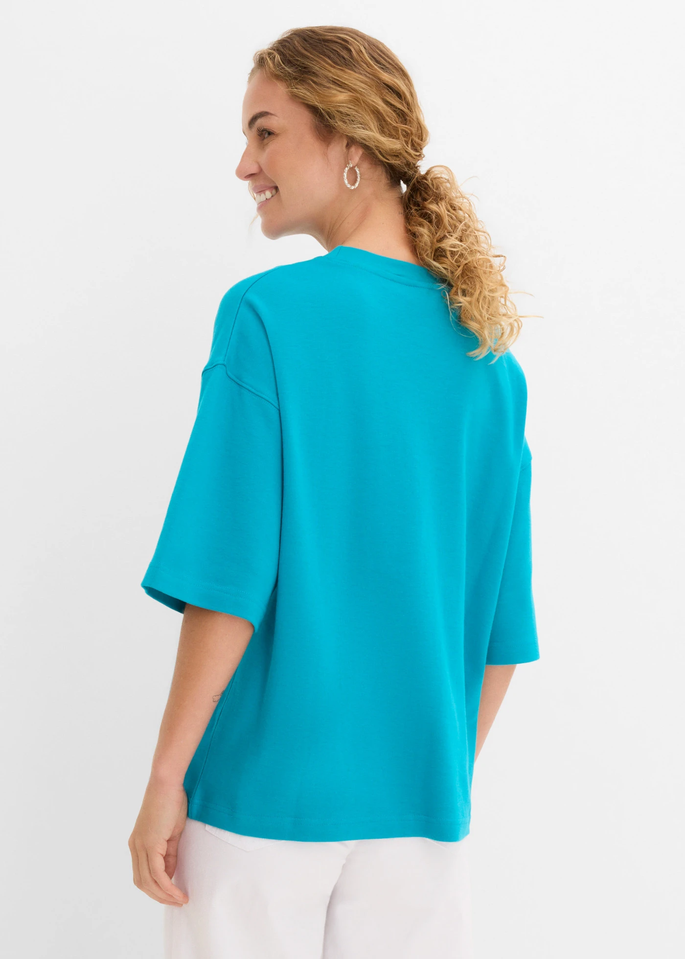 T-shirt oversize z ciężkiej bawełny organicznej • niebieska laguna • sklep bonprix