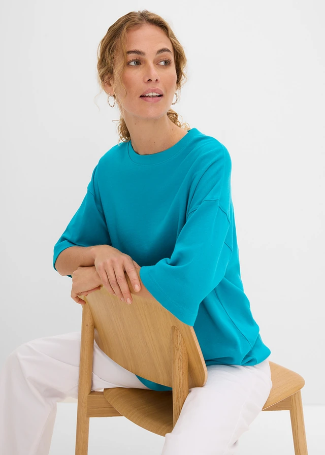 T-shirt oversize z ciężkiej bawełny organicznej • niebieska laguna • sklep bonprix
