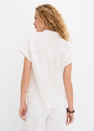 Katoenen blouse met broderie anglaise, Kleur: wolwit