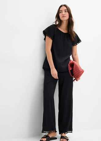 Pantalon fluide à taille élastiquée • noir • Boutique bonprix