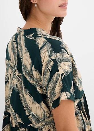 Robe caftan midi en viscose fluide • vert profond-sable clair imprimé • Boutique bonprix