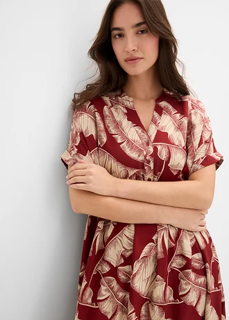 Robe caftan midi en viscose fluide • rouge désert-sable clair imprimé • Boutique bonprix