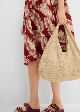 Robe caftan midi en viscose fluide • rouge désert-sable clair imprimé • Boutique bonprix