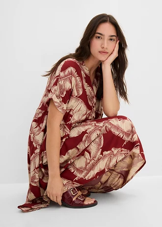Robe caftan midi en viscose fluide • rouge désert-sable clair imprimé • Boutique bonprix