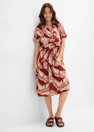 Robe caftan midi en viscose fluide • rouge désert-sable clair imprimé • Boutique bonprix