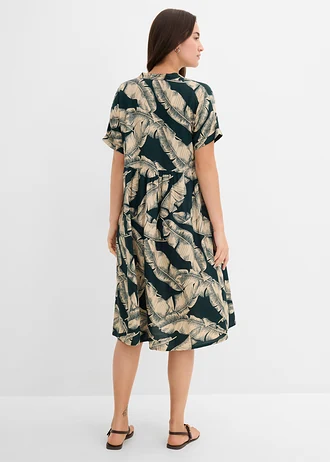 Robe caftan midi en viscose fluide • vert profond-sable clair imprimé • Boutique bonprix